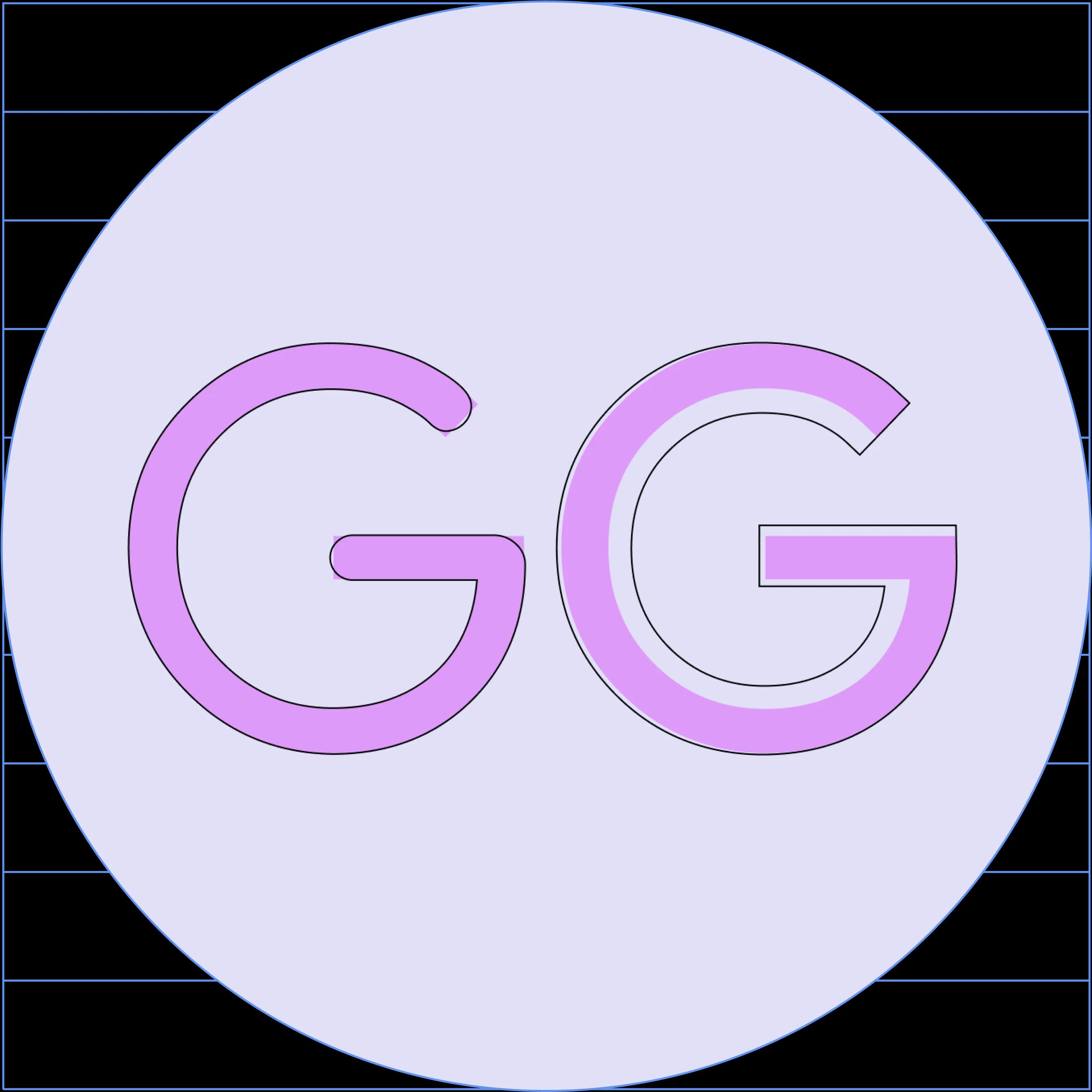 Two purple Gs on a light purple background each have a different font weight.