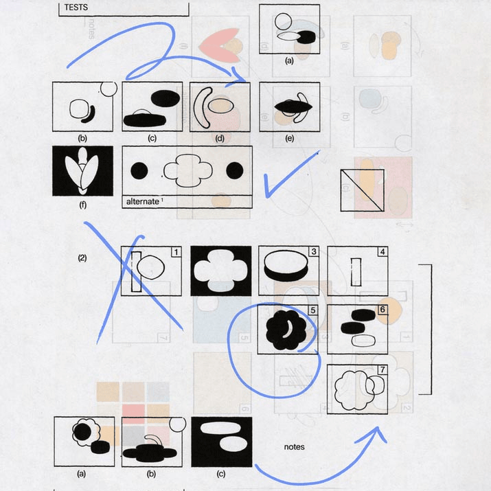 Black and white illustration of various shapes and scribbles