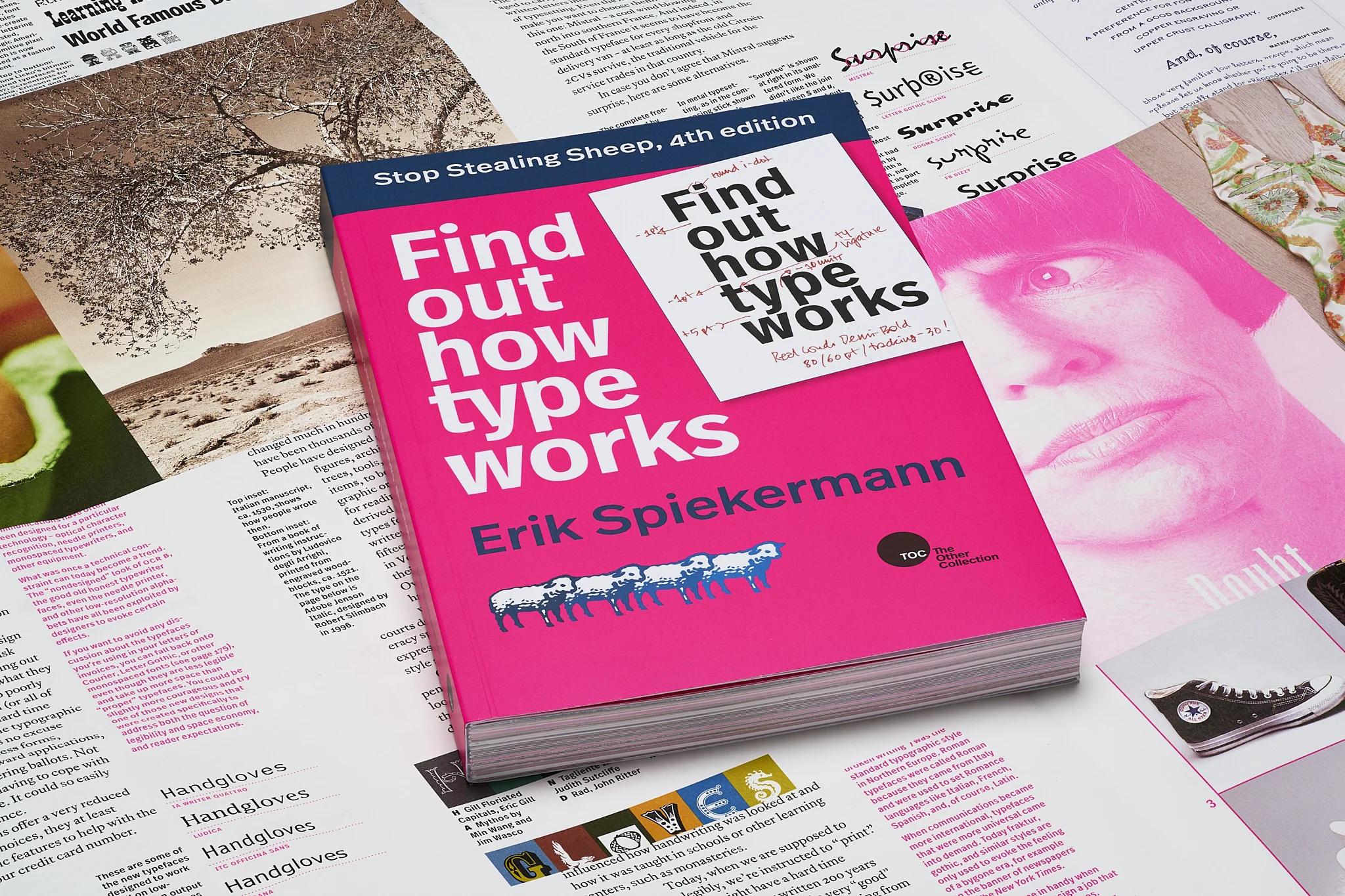 photo of a pink soft cover book titled find out how type works