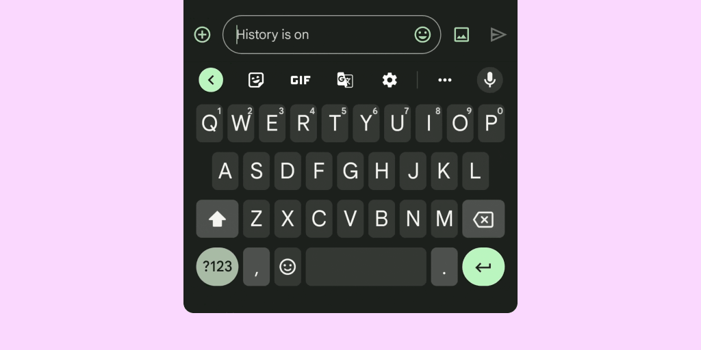 “Thank you so much” is typed into the compose field and various custom text stickers appear below in the Gboard.